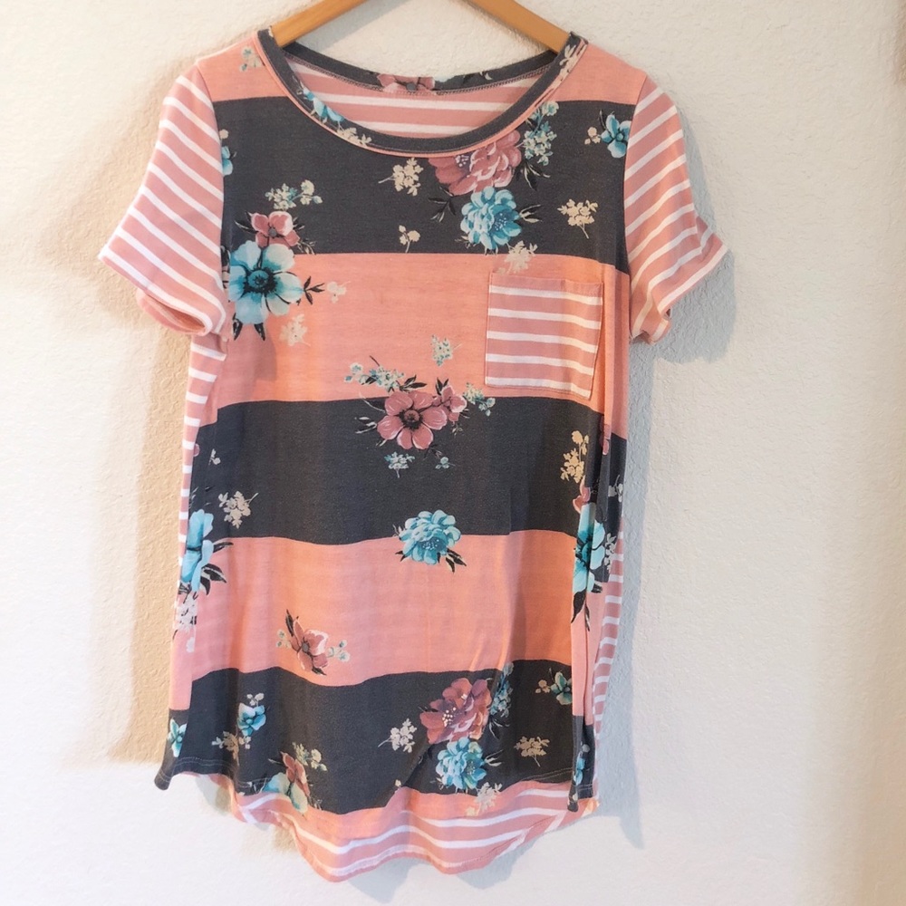 2/$10 Boutique style Tee, Floral and Navy Stripes